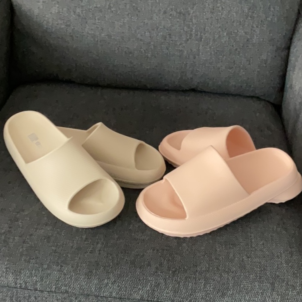 Stylish Cream and Pink Slide Sandals